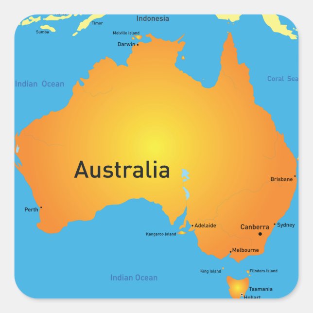 Karte Australiens Quadratischer Aufkleber (Vorderseite)
