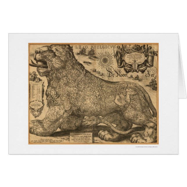 Karte Benelux Löwe Belgicus von Europa 1611 (Vorderseite (Horizontal))