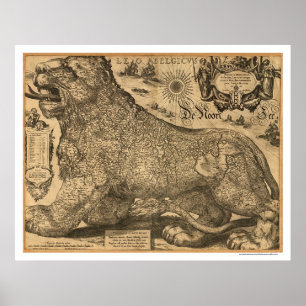Karte Benelux Löwe Belgicus von Europa 1611 Poster