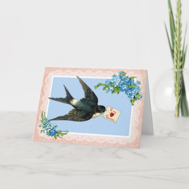 Karte blauer VogelVintage Valentines Tages (Vorderseite)