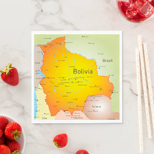 Karte Boliviens mit Städten und Grenzen Serviette