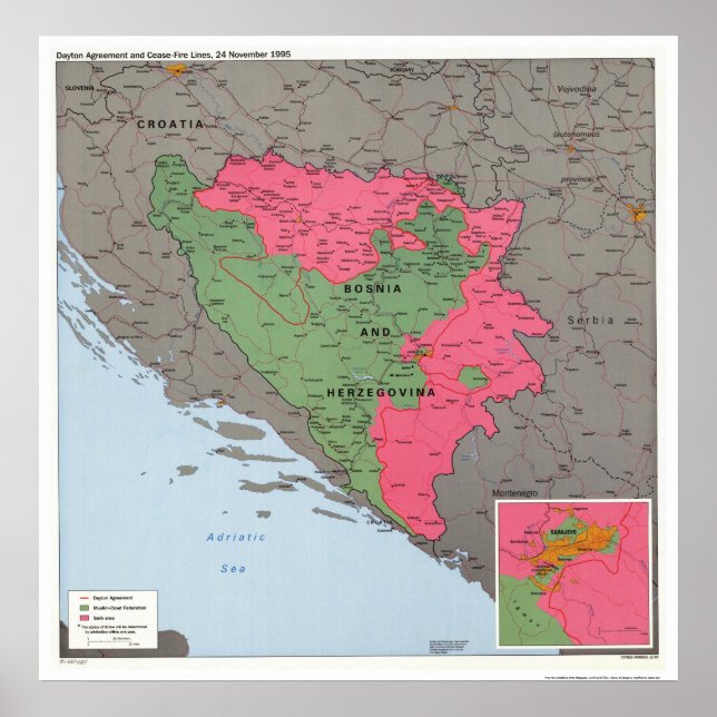Karte Bosnien und Herzegowina - 1995 Poster (Vorne)