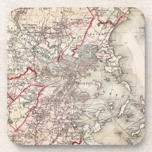 Karte: Boston, 1883 Getränkeuntersetzer (Vorderseite)
