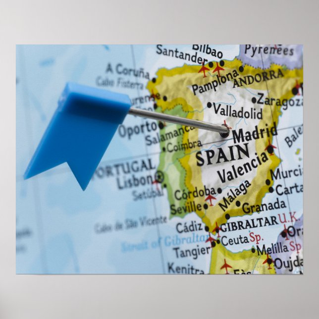 Karte Button in Madrid, Spanien auf Karte, nah Poster (Vorne)