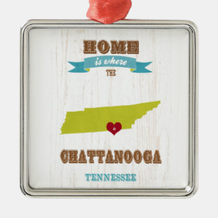 Karte Chattanoogas, Tennessee - Zuhause ist wo Silbernes Ornament