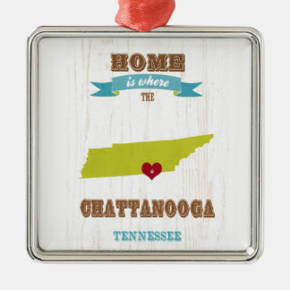 Karte Chattanoogas, Tennessee - Zuhause ist wo Silbernes Ornament