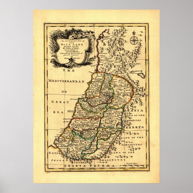 Karte der 12 Stämme des alten Israels (1752) Poster (Vorne)