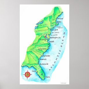Karte der amerikanischen Ostküste Poster