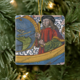 Karte der Amerikas mit dem Entdecker Amerigo Vespu Keramikornament