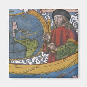 Karte der Amerikas mit dem Entdecker Amerigo Vespu Magnet