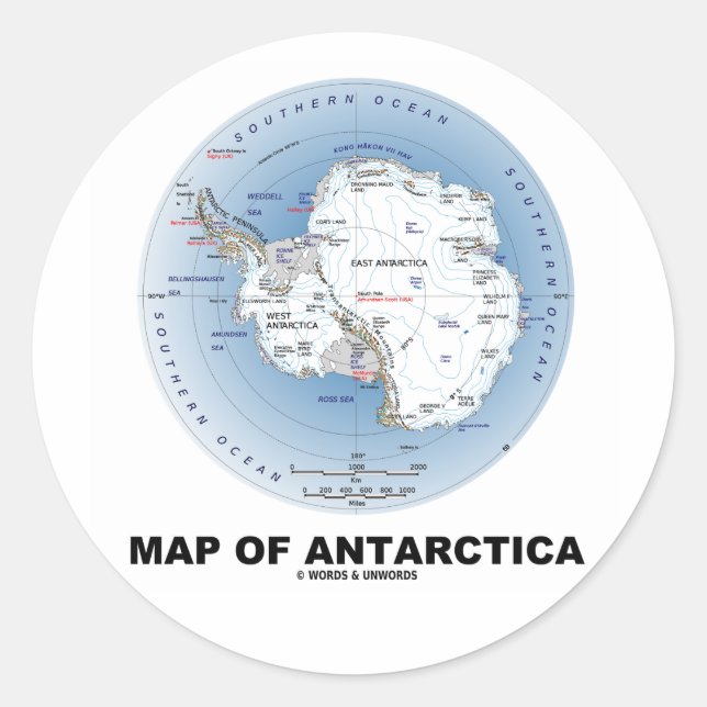 Karte der Antarktis (Geografie) Runder Aufkleber (Vorderseite)