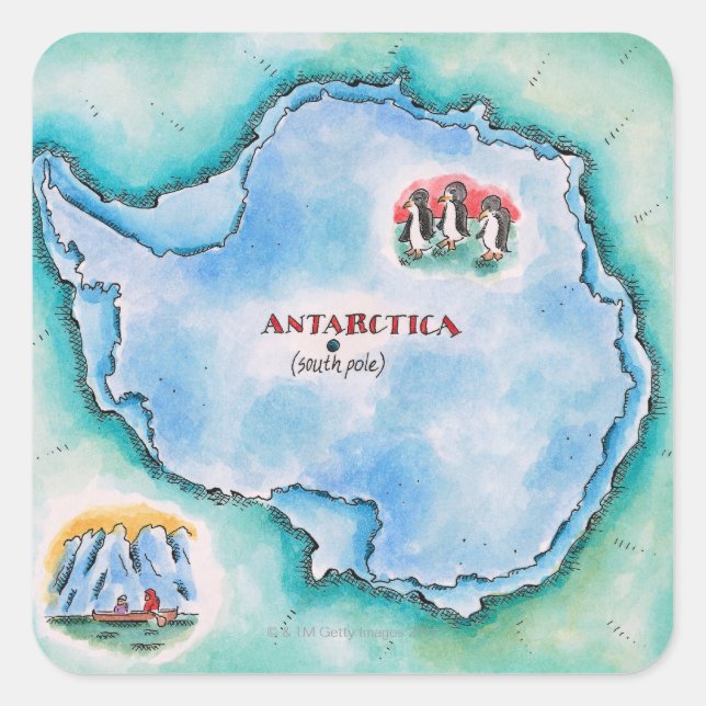 Karte der Antarktis Quadratischer Aufkleber (Vorderseite)