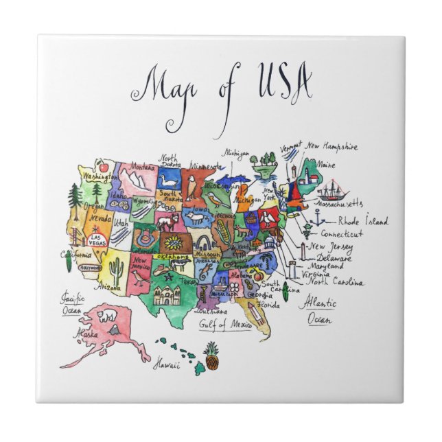Karte der Anziehungskräfte von USA Fliese (Vorderseite)