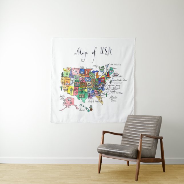 Karte der Anziehungskräfte von USA Wandteppich (Beispiel (Horizontal))