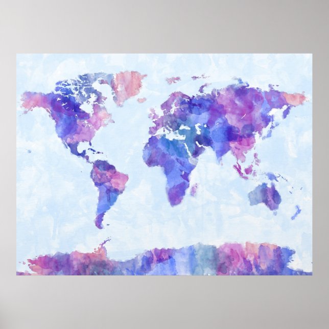 Karte der Aquarellbilder auf der Weltkarte Poster (Vorne)