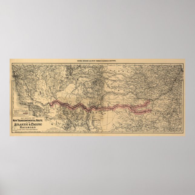 Karte der Atlantik- und Pazifikbahn, 1883 Poster (Vorne)