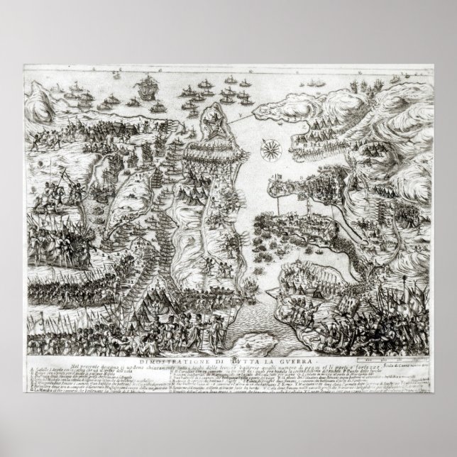 Karte der Belagerung Maltas im Jahr 1565 Poster (Vorne)