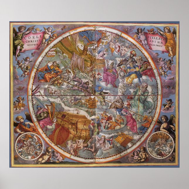 Karte der Christlichen Sternbilder, Südliche Himme Poster (Vorne)