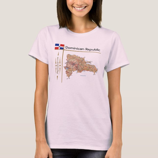 Karte der Dominikanischen Republik + Flagge + T -  T-Shirt (Vorderseite)