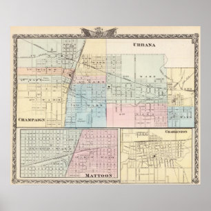 Karte der Ebene, des Urbanas, des Mattoon und des Poster