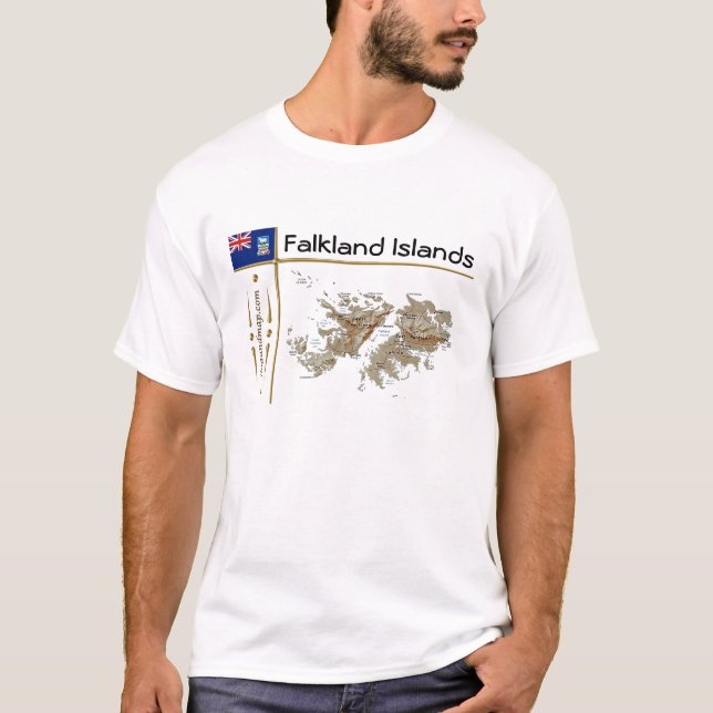 Karte der Falklandinseln + Flagge + T - Shirt (Vorderseite)