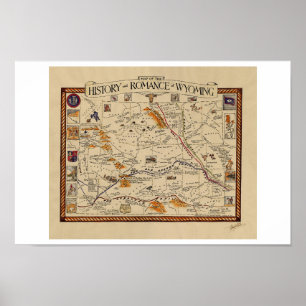 Karte der Geschichte und Romance von Wyoming Poster