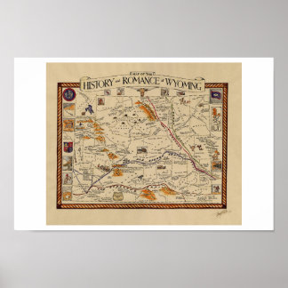 Karte der Geschichte und Romantik von Wyoming Poster