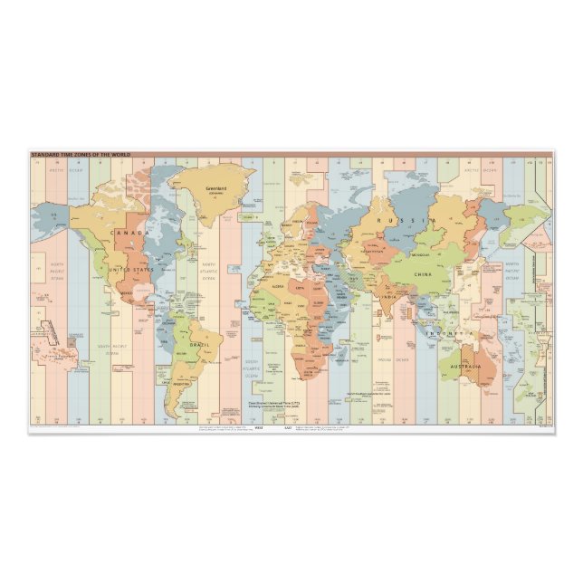 Karte der globalen Zeitzonen Fotodruck (Vorne)