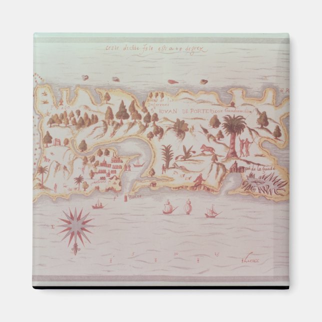 Karte der Insel Puerto Rico, 1599 Magnet (Vorne)