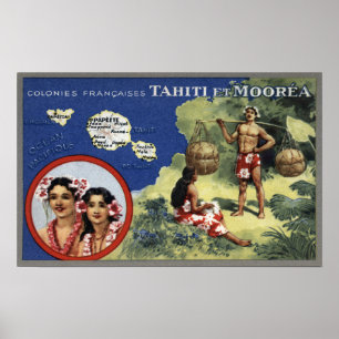 Karte der Insel und der Moorea Insel Poster