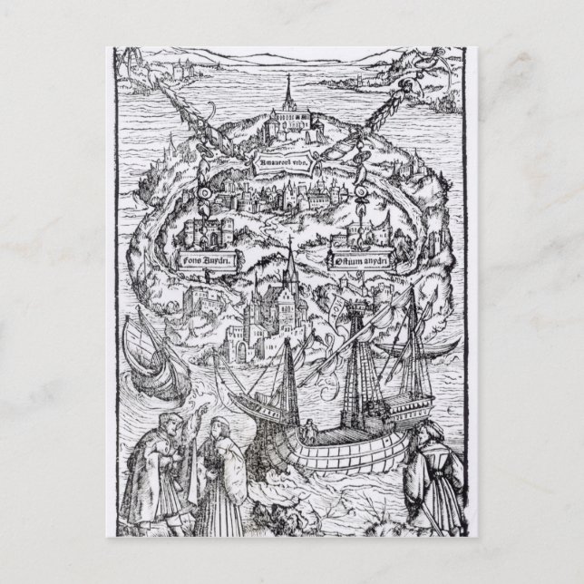 Karte der Insel Utopia, Buch frontispiece (Vorderseite)