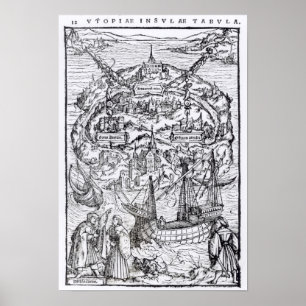 Karte der Insel Utopia, Buch frontispiece Poster