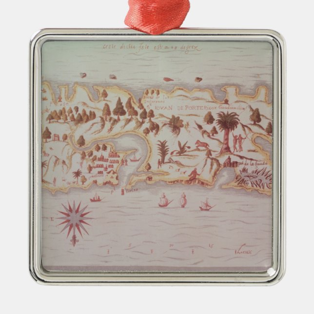 Karte der Insel von Puerto Rico, 1599 Silbernes Ornament (Vorne)