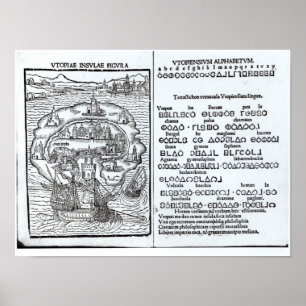 Karte der Insel von Utopie und von seinem Alphabet Poster