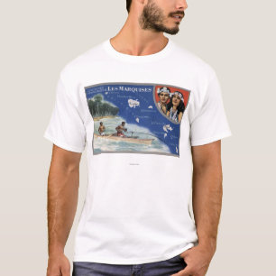 Karte der Inseln, Eingeborene in einem Kanu T-Shirt