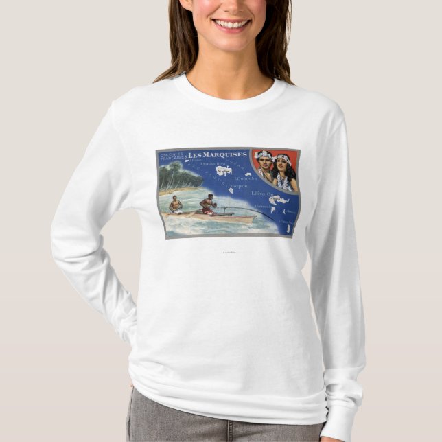 Karte der Inseln, Eingeborene in einem Kanu T-Shirt (Vorderseite)