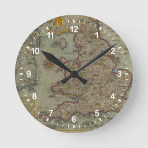 Karte der Invasionen von England u. von Irland Runde Wanduhr