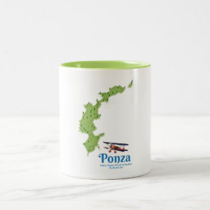 Karte der italienischen Insel Ponza. Zweifarbige Tasse