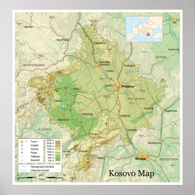 Karte der jugoslawischen serbischen Provinz Kosovo Poster (Vorne)