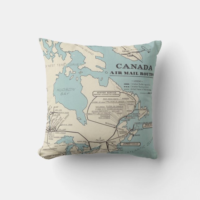 Karte der Kanada- - Kanada-Luftpost-Wege Kissen (Vorderseite)