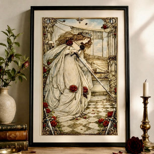 Karte der Königin der Schwerter Tarot Art Nouveau  Poster