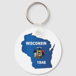 Karte der Kontur Wisconsin und Flag Schlüsselanhänger