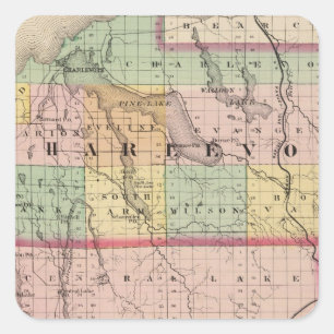 Karte der Landkreise Charlevoix und Antrim, Michig Quadratischer Aufkleber