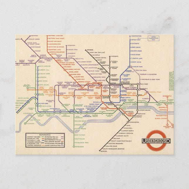 Karte der Londoner Untergrund Railways (Vorderseite)