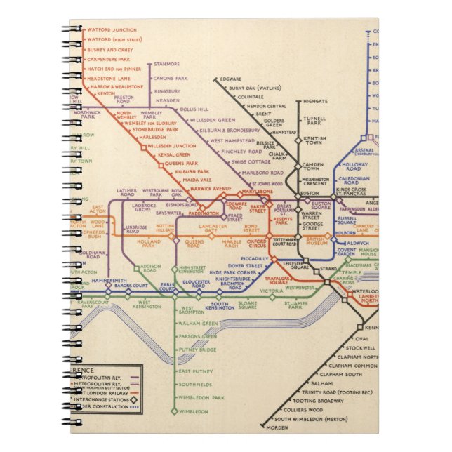 Karte der Londoner Untergrund Railways Notizblock (Vorderseite)