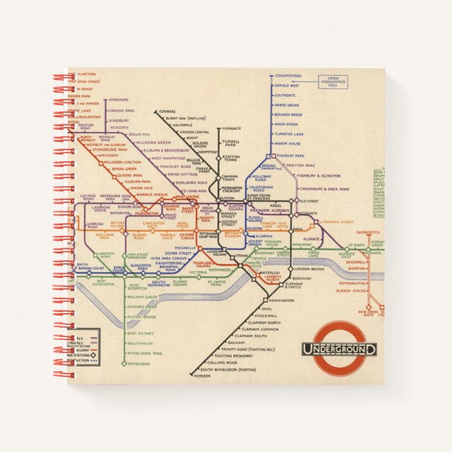 Karte der Londoner Untergrund Railways Notizbuch (Vorderseite)