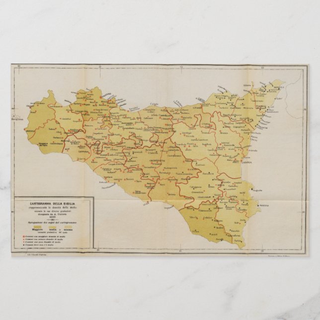 Karte der Mafia-Tätigkeit in Sizilien Italien 1900 (Vorderseite)