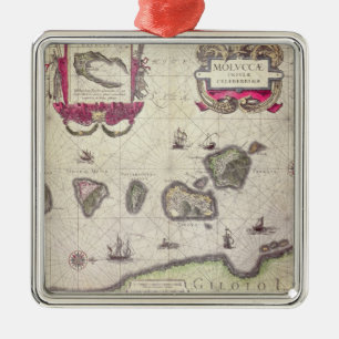 Karte der Moluccan Insel, graviert Ornament Aus Metall