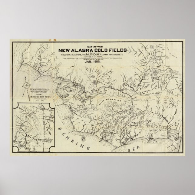 Karte der neuen Alaska-Goldfelder Poster (Vorne)