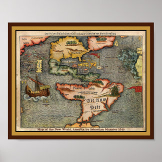 Karte der neuen Welt, Amerika von Sebastian Munste Poster